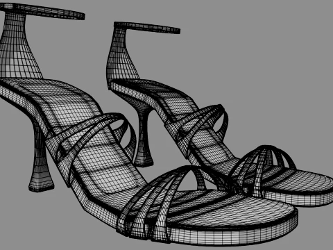 Round-Toe Ankle-Strap Spool-Heel Stiletto Sandals 11 3D Model