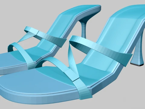 Round-Toe Triple-Straps Spool-Heel Stiletto Sandals 05 3D Model