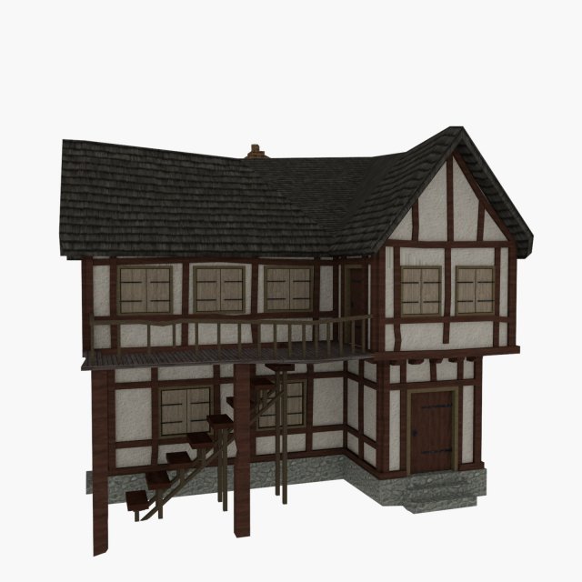 double story tudor house 3D Model .c4d .max .obj .3ds .fbx .stl .blend 