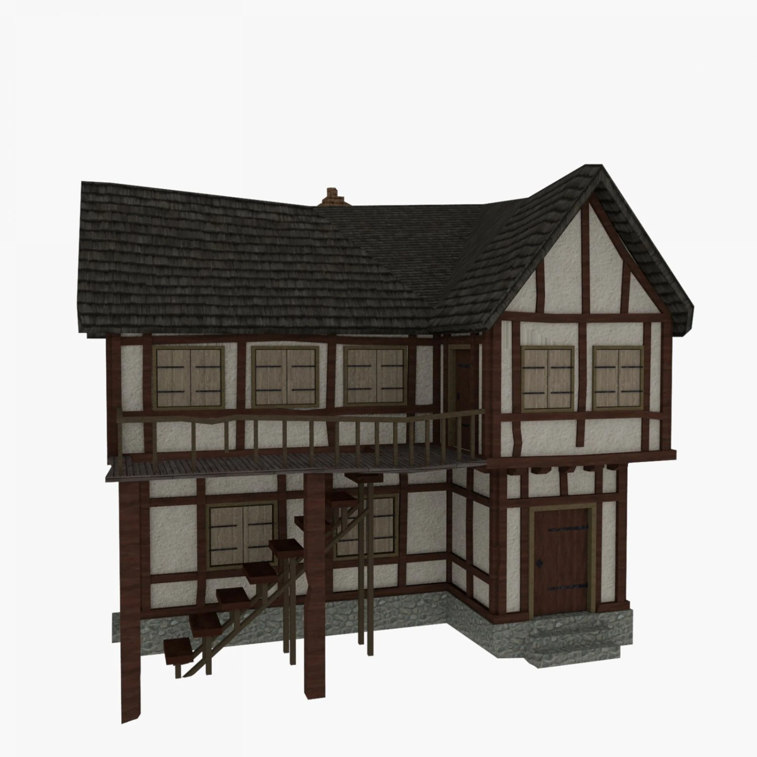 double story tudor house 3D Model .c4d .max .obj .3ds .fbx .stl .blend 