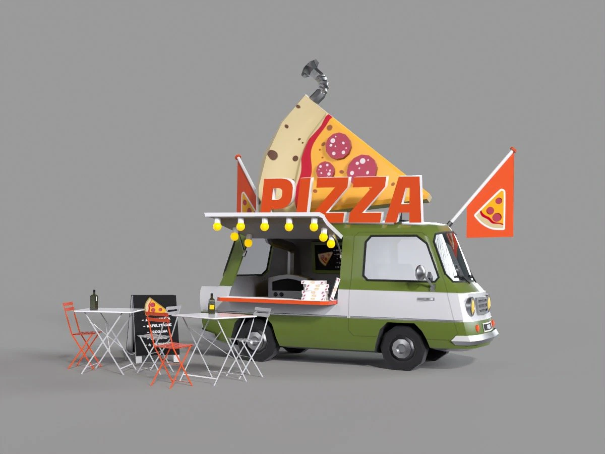 Foodtruck Pizza Low Poly 3D Model .c4d .max .obj .3ds .fbx .stl .blend 