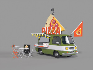 Foodtruck Pizza Low Poly Modello 3D