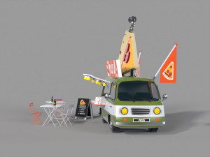 Foodtruck Pizza Low Poly Modello 3D