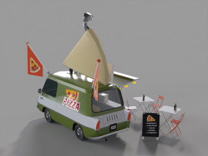 Foodtruck Pizza Low Poly Modello 3D