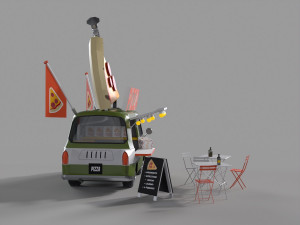 Foodtruck Pizza Low Poly Modello 3D