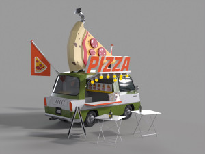 Foodtruck Pizza Low Poly Modello 3D