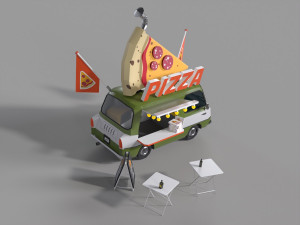 Foodtruck Pizza Low Poly Modello 3D