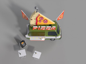 Foodtruck Pizza Low Poly Modello 3D
