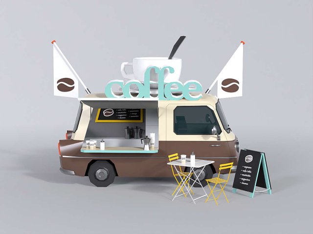 Foodtruck Coffee Low Poly Model 3D .c4d .max .obj .3ds .fbx .stl .blend 