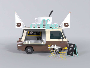Foodtruck Coffee Low Poly Modèle 3D