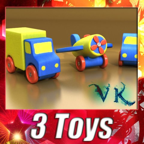 wooden toy car truck  plane 3D Модель .c4d .max .obj .3ds .fbx .stl .blend 