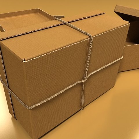 photorealistic cardboard box rope high res 3D Model in Shipping