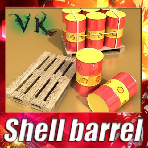 shell oil metal drums  pallet 3D Model .c4d .max .obj .3ds .fbx .stl .blend 