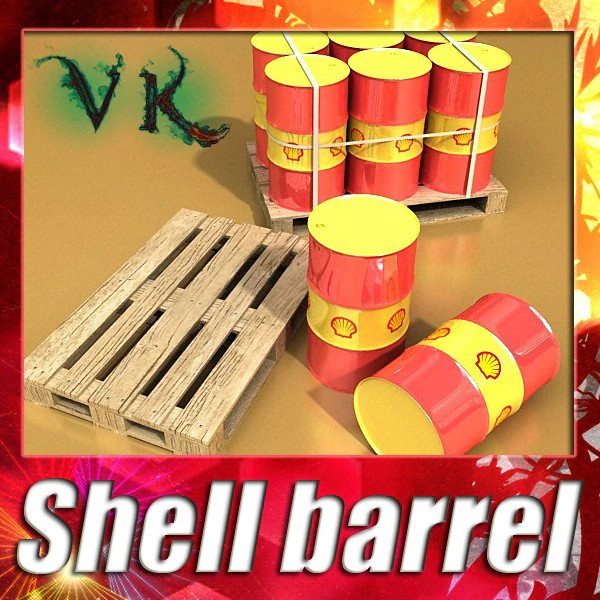 shell oil metal drums  pallet 3D Model .c4d .max .obj .3ds .fbx .stl .blend 