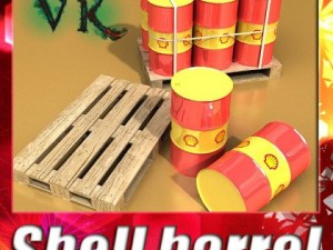 shell oil metal drums  pallet 3D Model