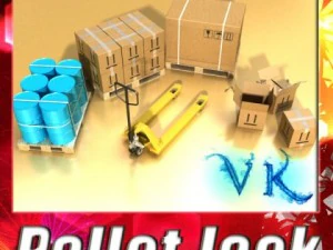 कार्टन धातु ड्रम के साथ पैलेट जैक 3D मॉडल