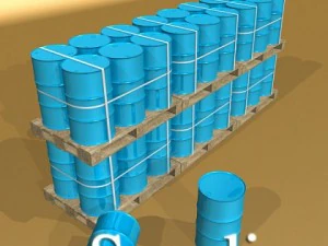 pallet jack with cartons  metal drums 3D Model