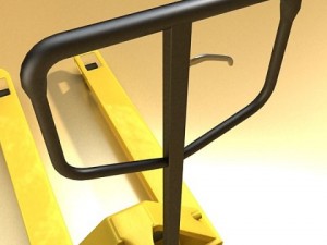 pallet jack with cartons  metal drums 3D Model