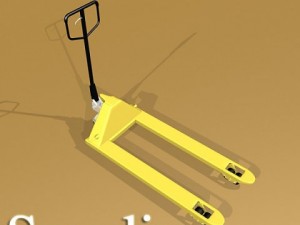 pallet jack with cartons  metal drums 3D Model