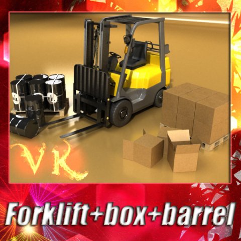 lift truck pallet cartons  metal drums 3D Model .c4d .max .obj .3ds .fbx .stl .blend 