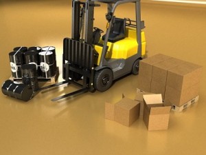 lift truck pallet cartons  metal drums 3D Model