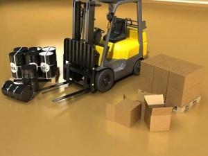 lift truck pallet cartons  metal drums 3D Model