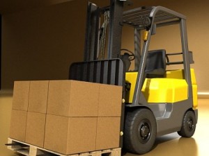 lift truck pallet cartons  metal drums 3D Model