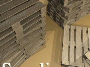 lift truck pallet cartons  metal drums 3D Model