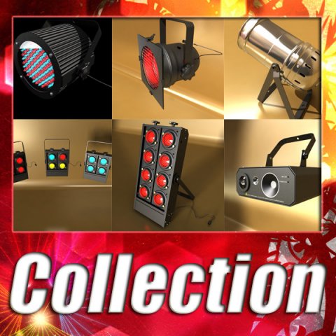 realistic stage lights collection 6 items 3D 模型 .c4d .max .obj .3ds .fbx .stl .blend 