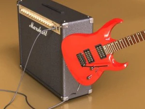 electric guitar with amplifier  cable 3D Model