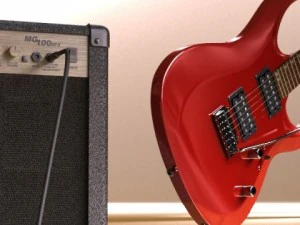 electric guitar with amplifier  cable 3D Model