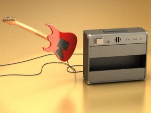 electric guitar with amplifier  cable 3D-Modell