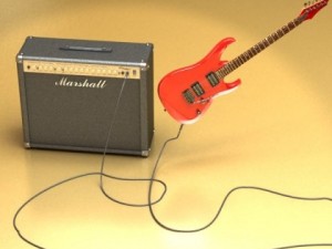 electric guitar with amplifier  cable 3D-Modell