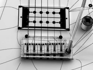 electric guitar with amplifier  cable 3D Model