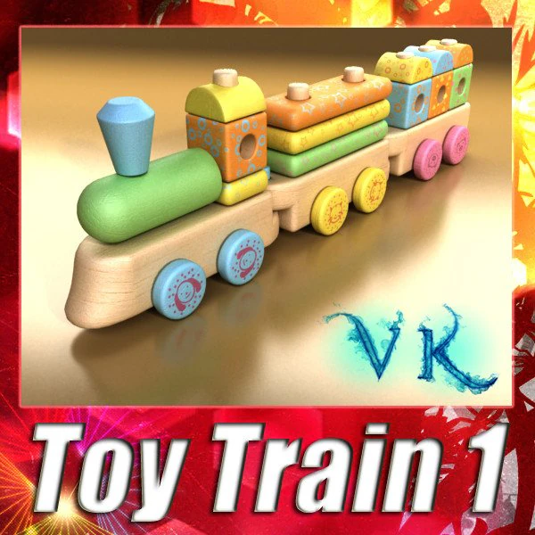 wooden toy train 3D Model .c4d .max .obj .3ds .fbx .stl .blend