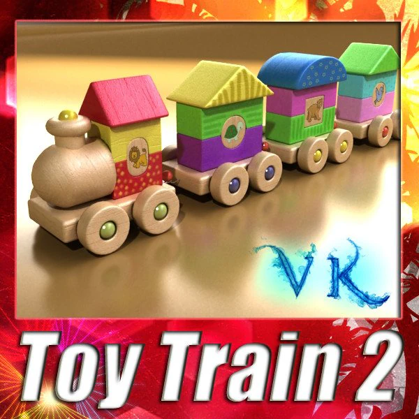 wooden toy train high res 3D Model .c4d .max .obj .3ds .fbx .stl .blend 