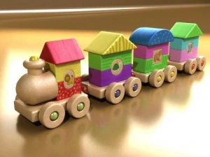 wooden toy train high res 3D Model