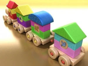 wooden toy train high res 3D Model
