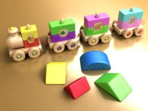 wooden toy train high res 3D Model