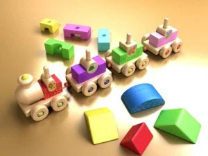 wooden toy train high res 3D Model