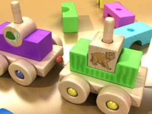 wooden toy train high res 3D Model