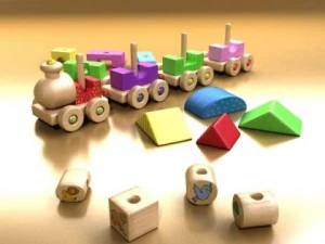 wooden toy train high res 3D Model
