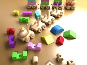 wooden toy train high res 3D 模型