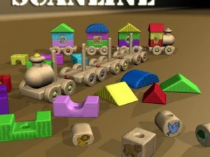 wooden toy train high res 3D Model