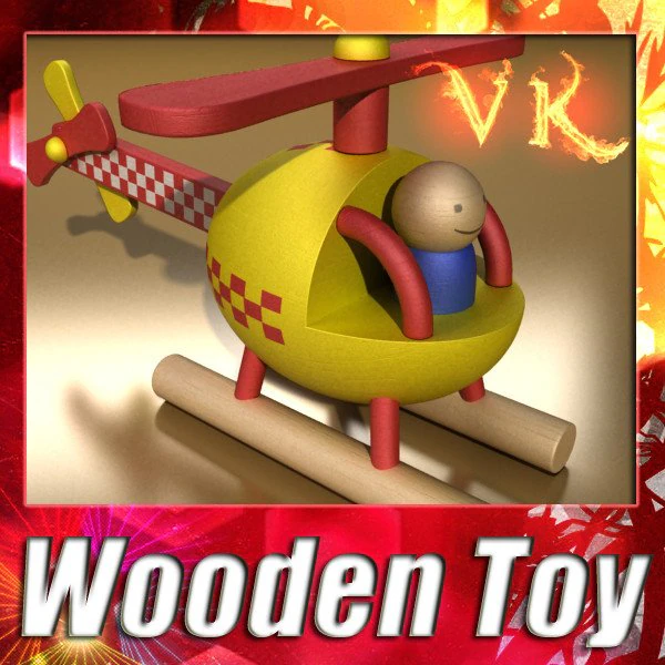 wooden toy helicopter 3D Model .c4d .max .obj .3ds .fbx .stl .blend 