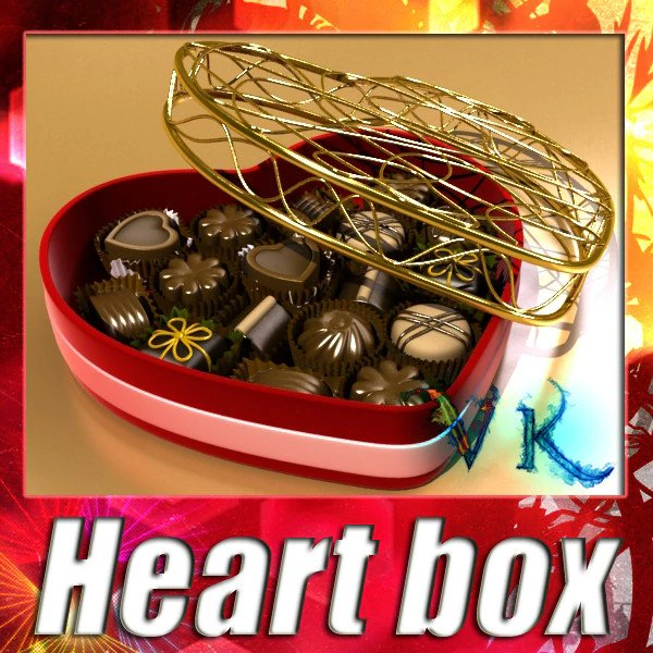 chocolate candy pieces in heart box 8 3D Model .c4d .max .obj .3ds .fbx .stl .blend 