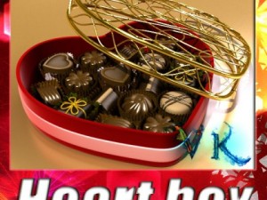 chocolate candy pieces in heart box 8 3D Модель