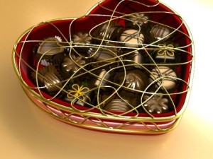 chocolate candy pieces in heart box 8 3D Модель