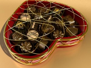 chocolate candy pieces in heart box 8 3D Модель