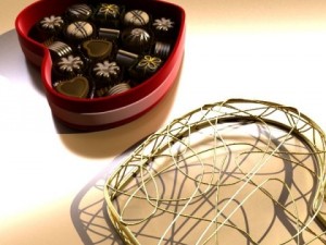 chocolate candy pieces in heart box 8 3D Модель